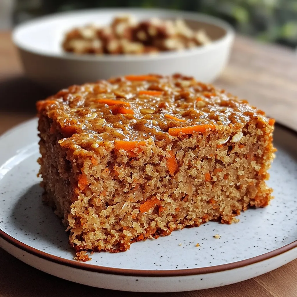 Torta de avena y zanahorias recién horneada sobre una tabla de madera