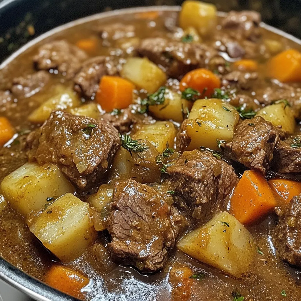 Carne guisada tradicional servida en plato hondo con arroz blanco y guisantes