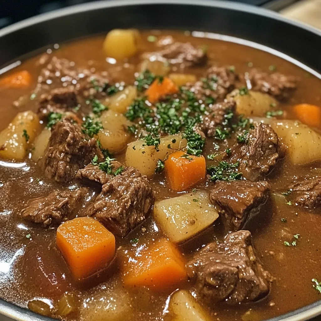 Carne guisada tradicional servida en plato hondo con arroz blanco y guisantes
