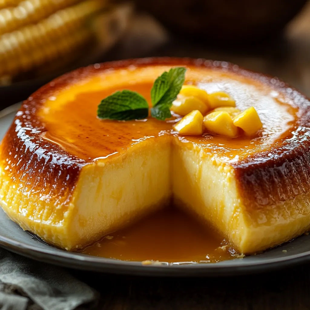 Flan de maicena casero sobre plato blanco con caramelo dorado.