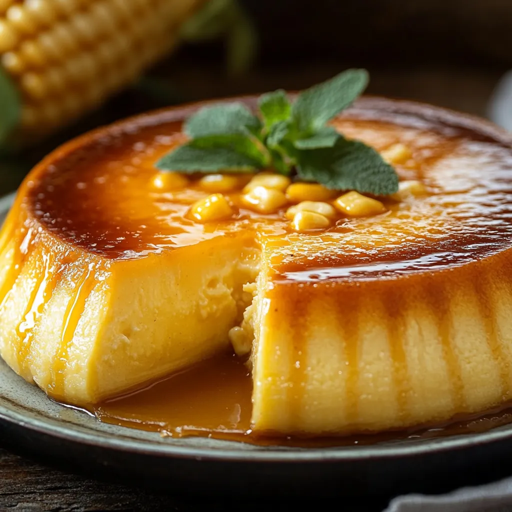 Flan de maicena casero sobre plato blanco con caramelo dorado.