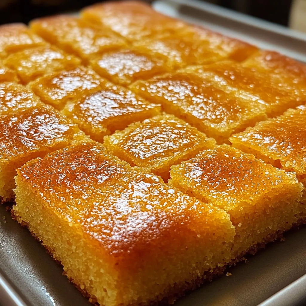 Pan de maíz casero dorado y esponjoso servido sobre una tabla de madera