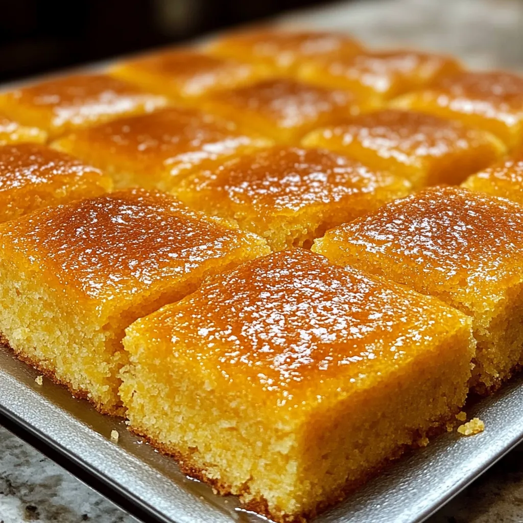 Pan de maíz casero dorado y esponjoso servido sobre una tabla de madera