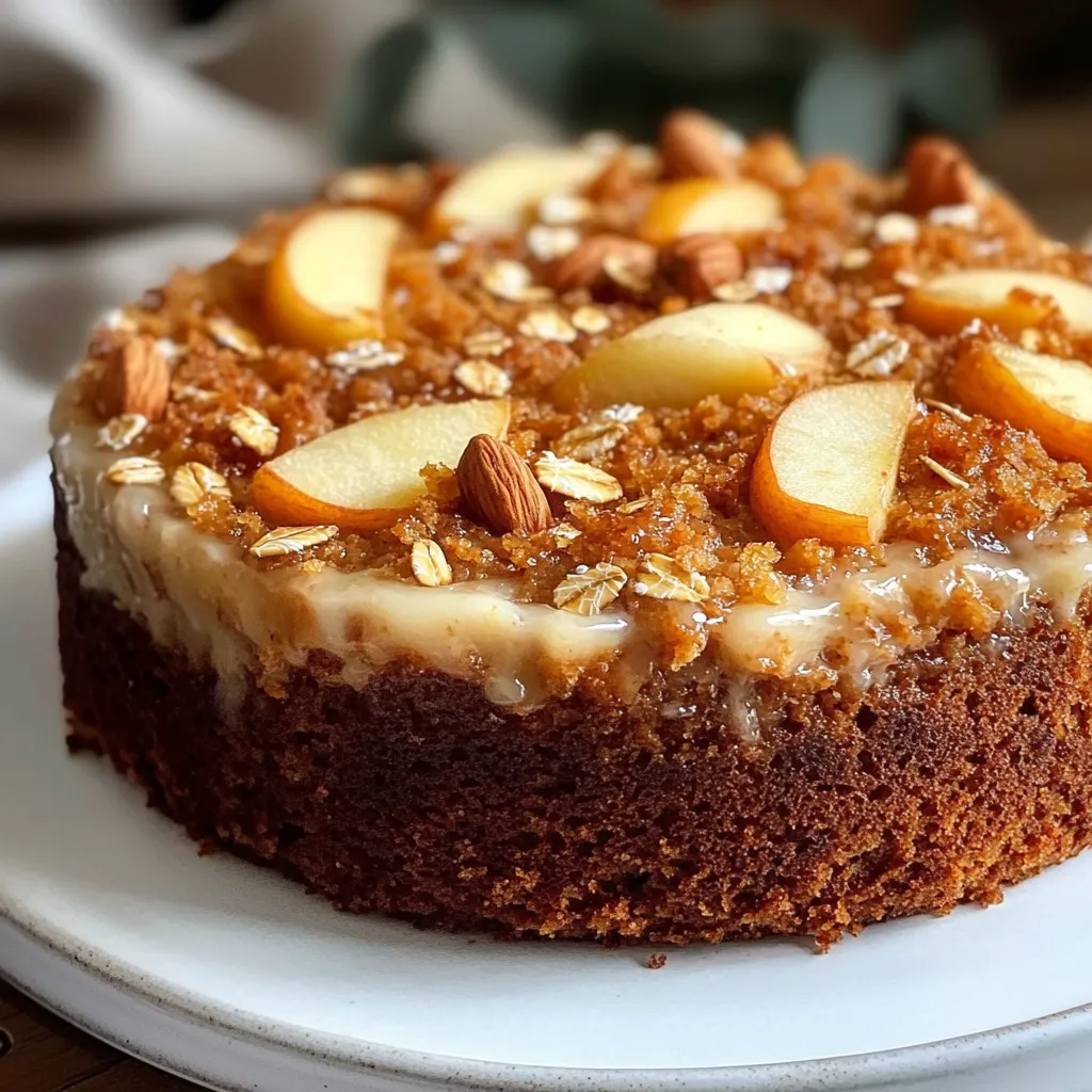 Pastel de avena, manzana y zanahoria recién horneado en molde casero