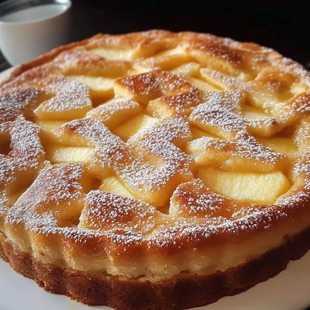 Pastel de Manzana Sueco recién horneado sobre una tabla de madera con manzanas frescas al fondo.