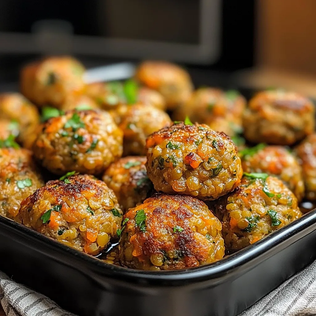 Albóndigas de lentejas y zanahoria recién horneadas servidas con salsa de tomate