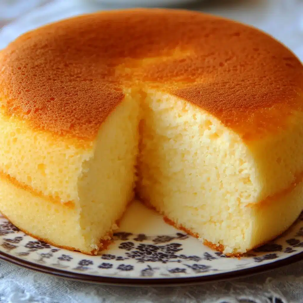 Bizcocho esponjoso recién horneado hecho en licuadora, servido sobre una tabla de madera.