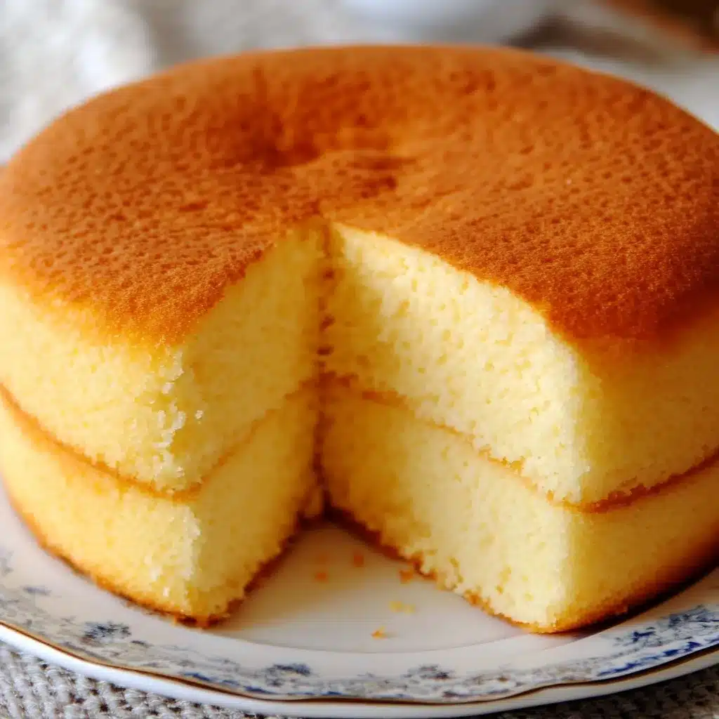 Bizcocho esponjoso recién horneado hecho en licuadora, servido sobre una tabla de madera.