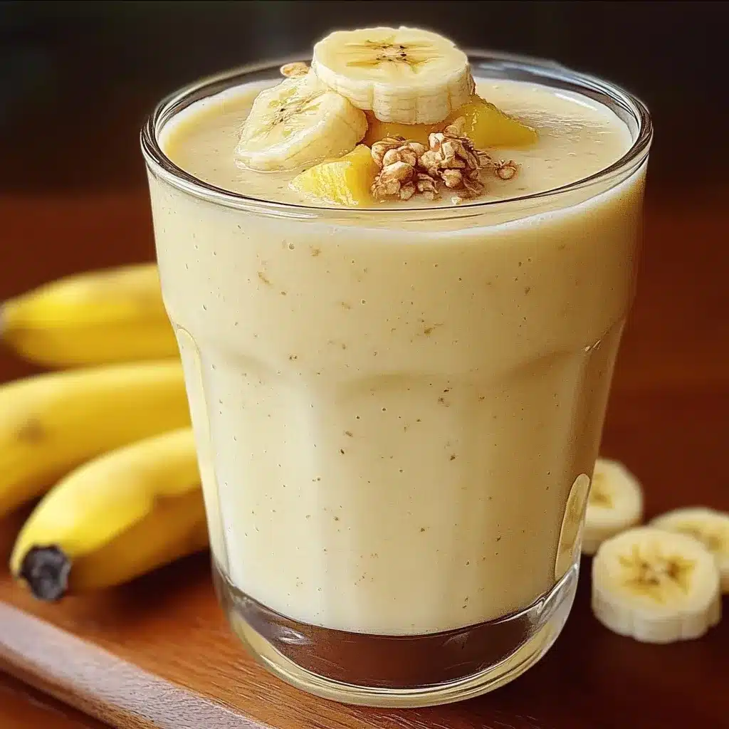 Batido de piña y banana servido en vaso alto con decoración de menta fresca