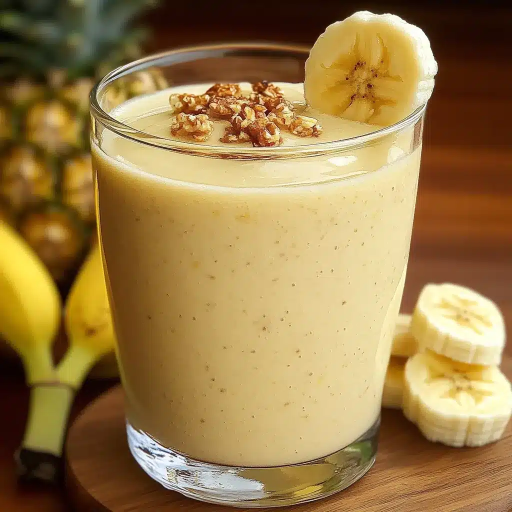 Batido de piña y banana servido en vaso alto con decoración de menta fresca