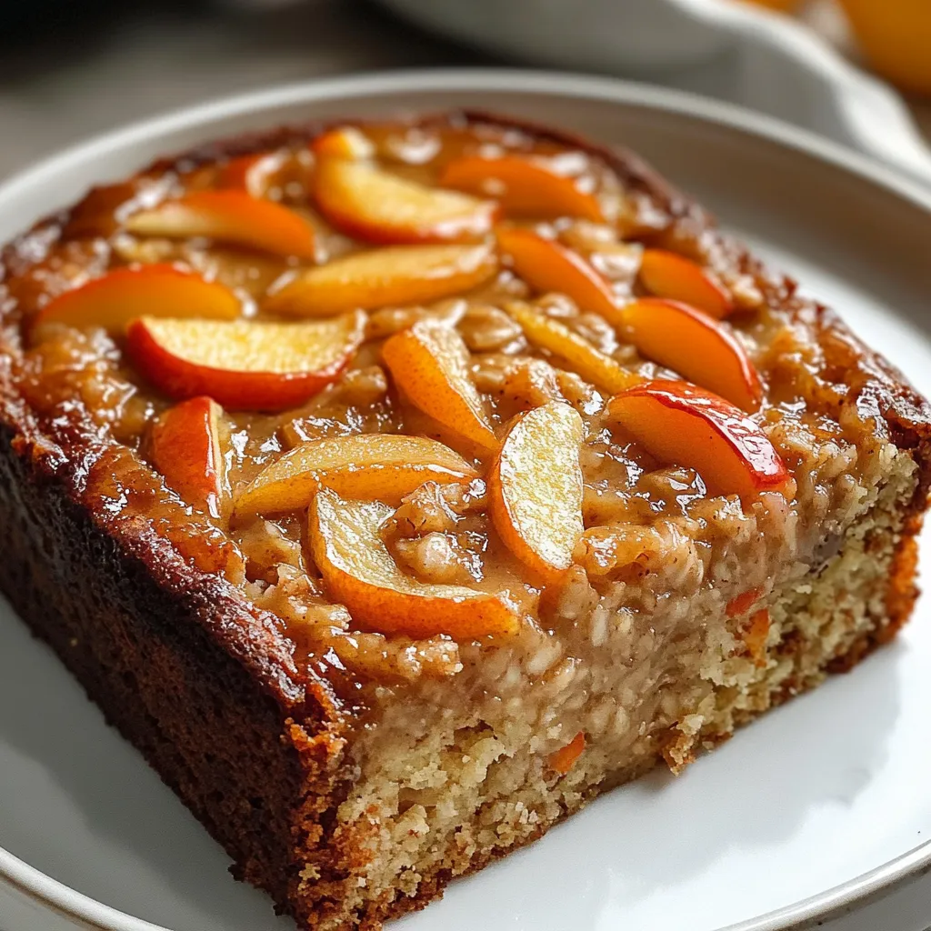 Bizcocho casero de avena, manzana y zanahoria sobre una rejilla, recién horneado y cortado en porciones.