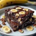 Brownie de plátano y avena en porciones cuadradas, sobre una tabla de madera