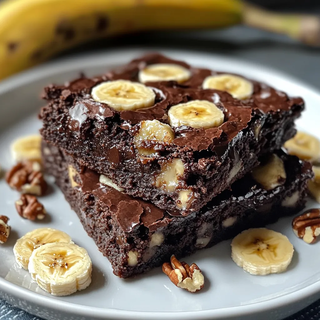 Brownie de plátano y avena en porciones cuadradas, sobre una tabla de madera