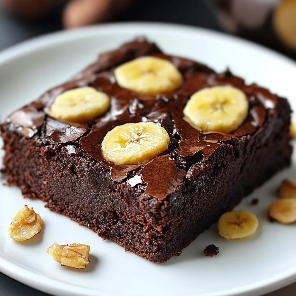 Brownie de plátano y avena en porciones cuadradas, sobre una tabla de madera
