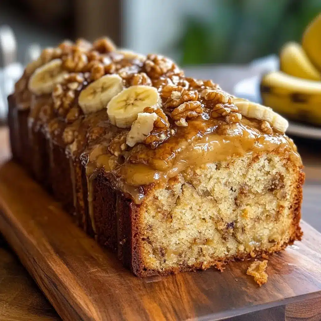 Budín casero de banana y nueces recién horneado sobre una rejilla