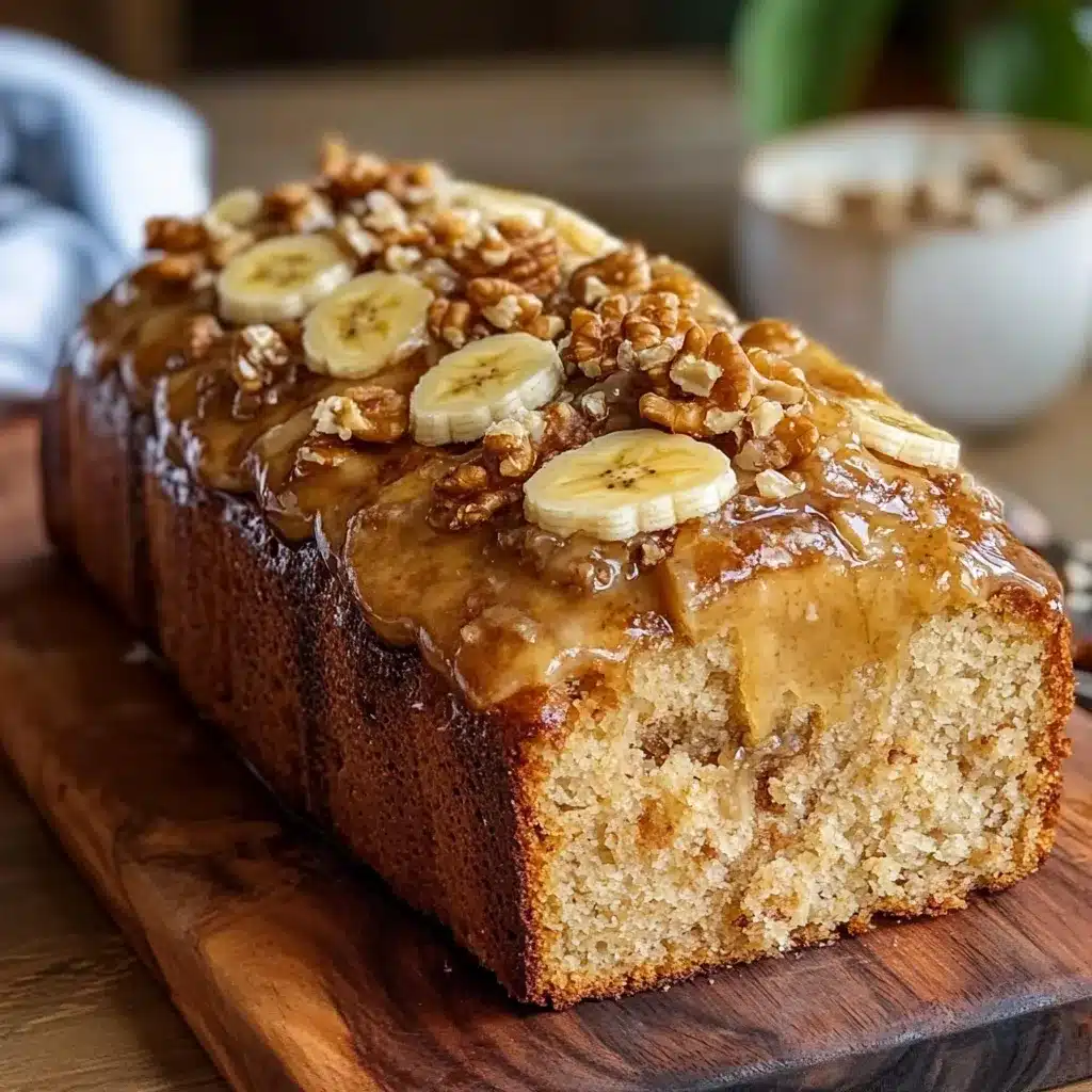 Budín casero de banana y nueces recién horneado sobre una rejilla