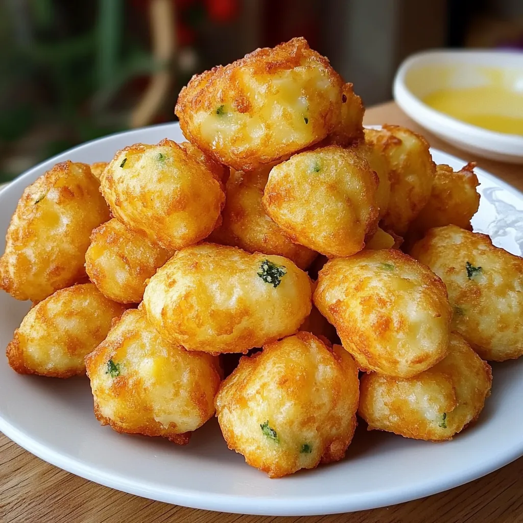 Buñuelos de verduras con queso recién fritos y crujientes en un plato blanco