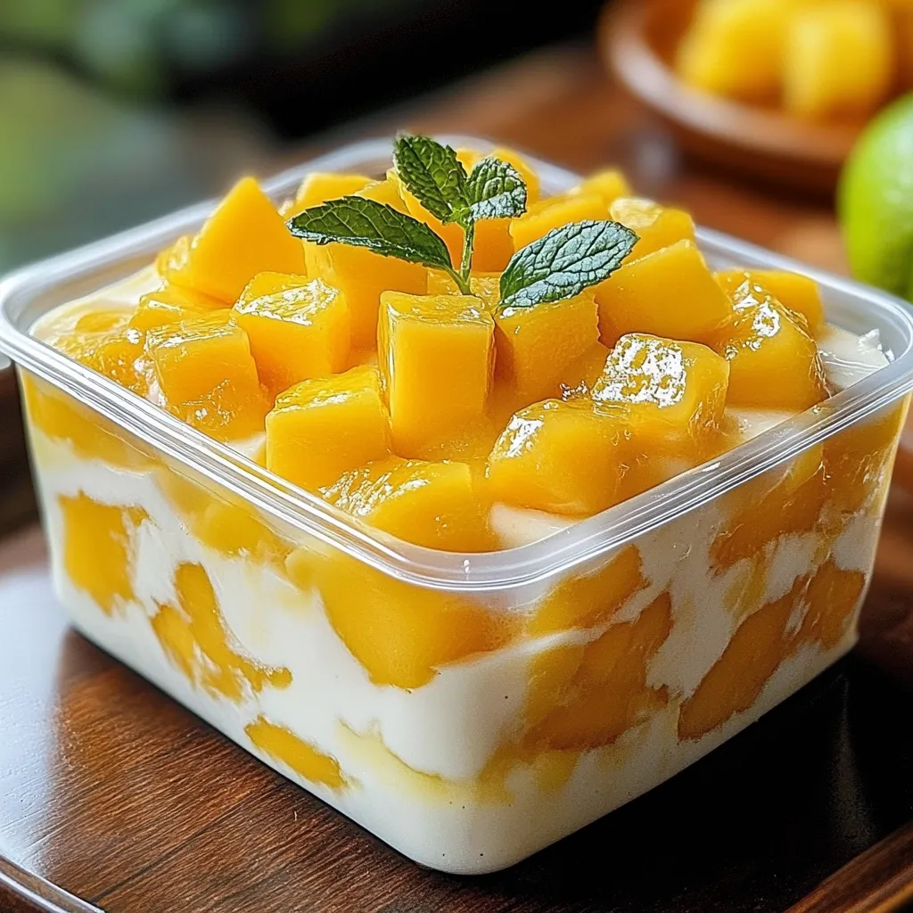 Carlota de mango casera en capas con galletas María y crema de mango en molde de vidrio
