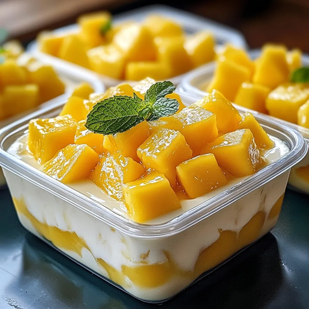 Carlota de mango casera en capas con galletas María y crema de mango en molde de vidrio