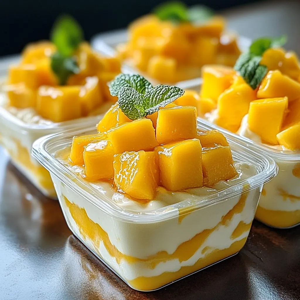 Carlota de mango casera en capas con galletas María y crema de mango en molde de vidrio