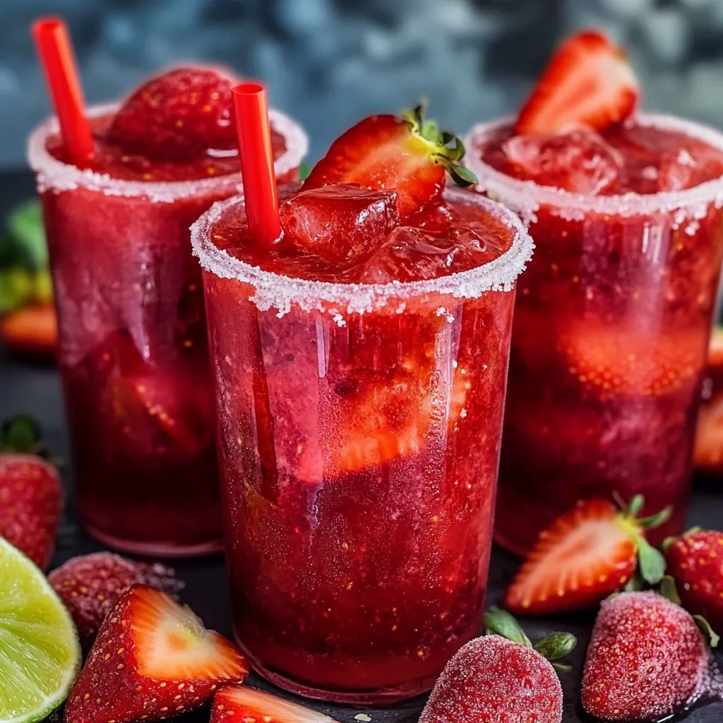 Chamoyada de fresa servida en vaso escarchado con chamoy y chile en polvo