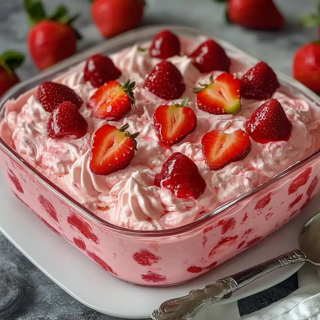 Mousse de fresa servido en vaso de cristal con fresas frescas encima