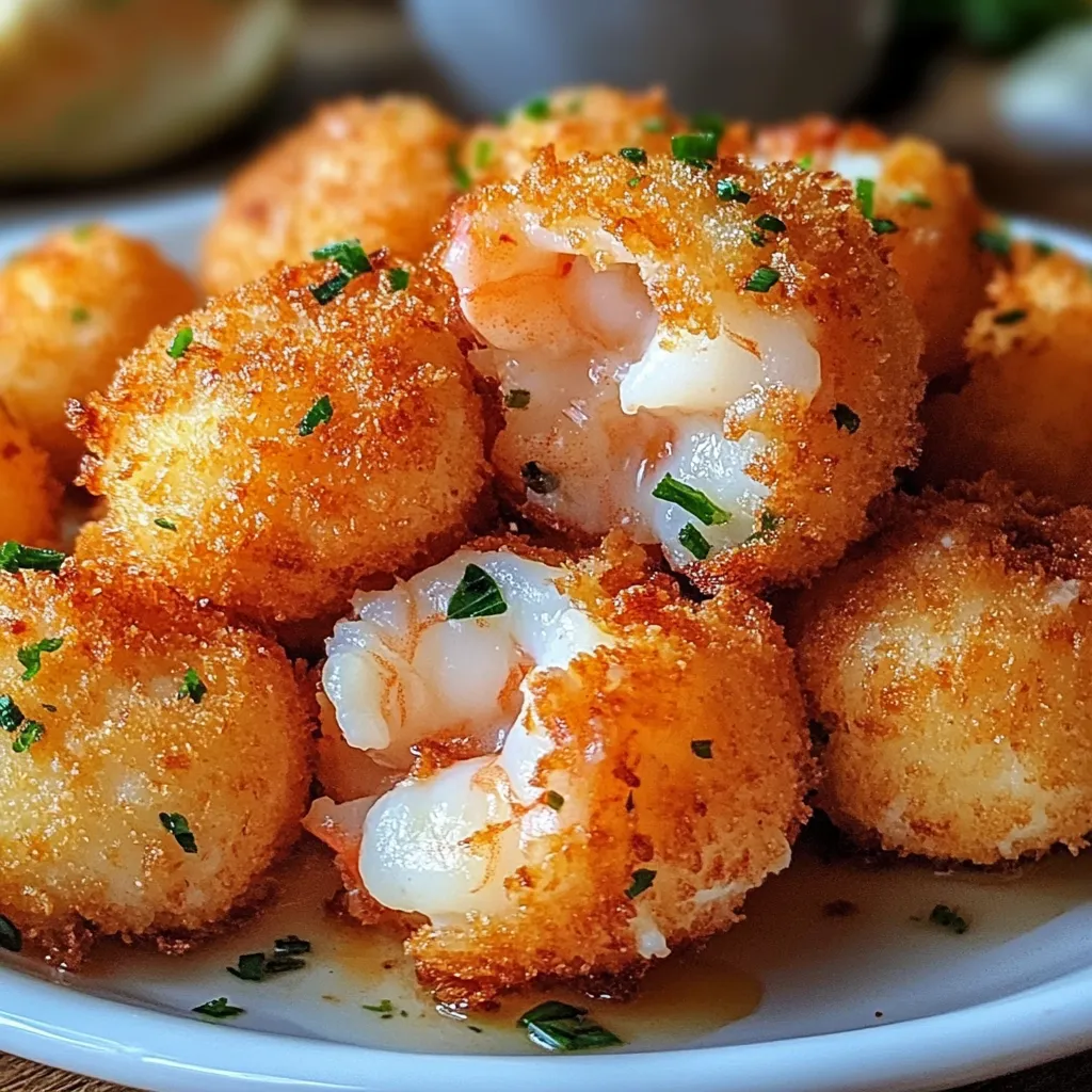 Croquetas de gambas doradas servidas en plato de cerámica sobre fondo rústico