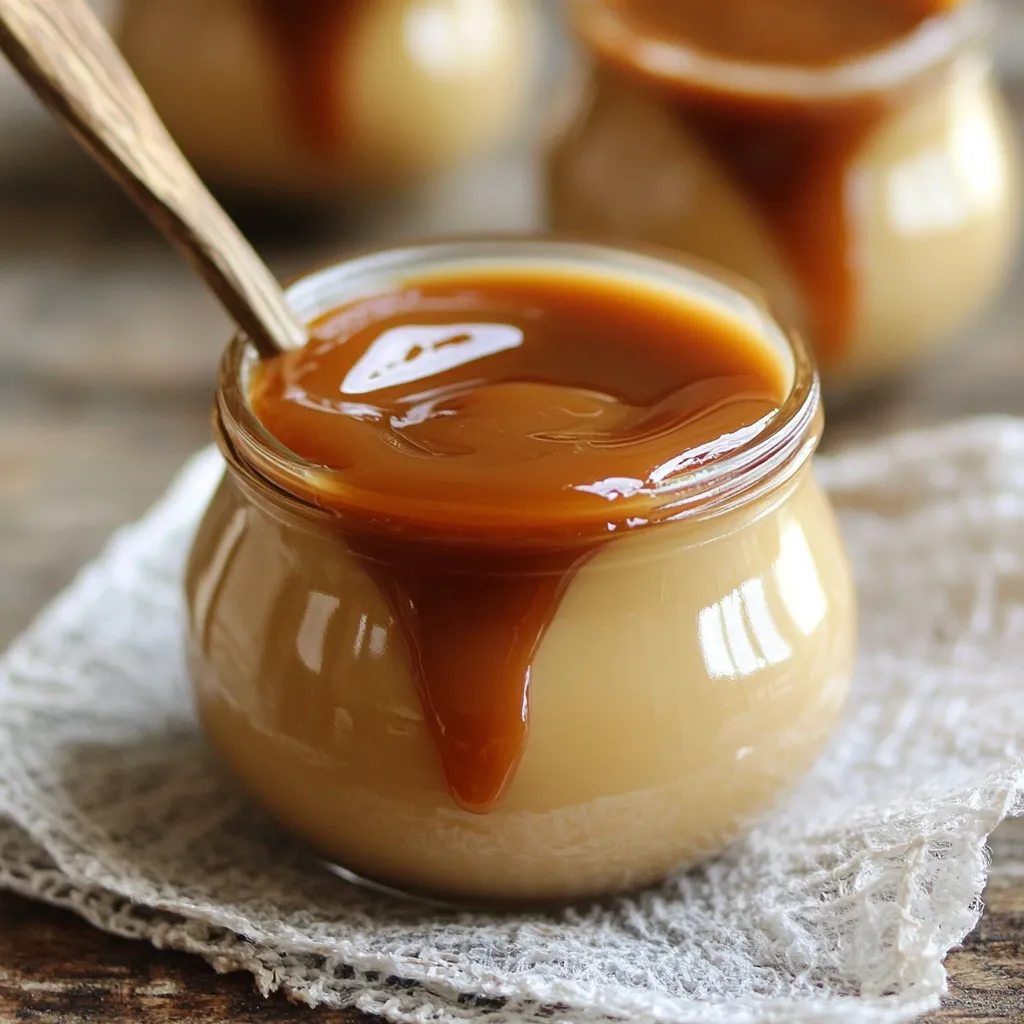 Dulce de leche casero en frasco de vidrio con textura cremosa y color dorado