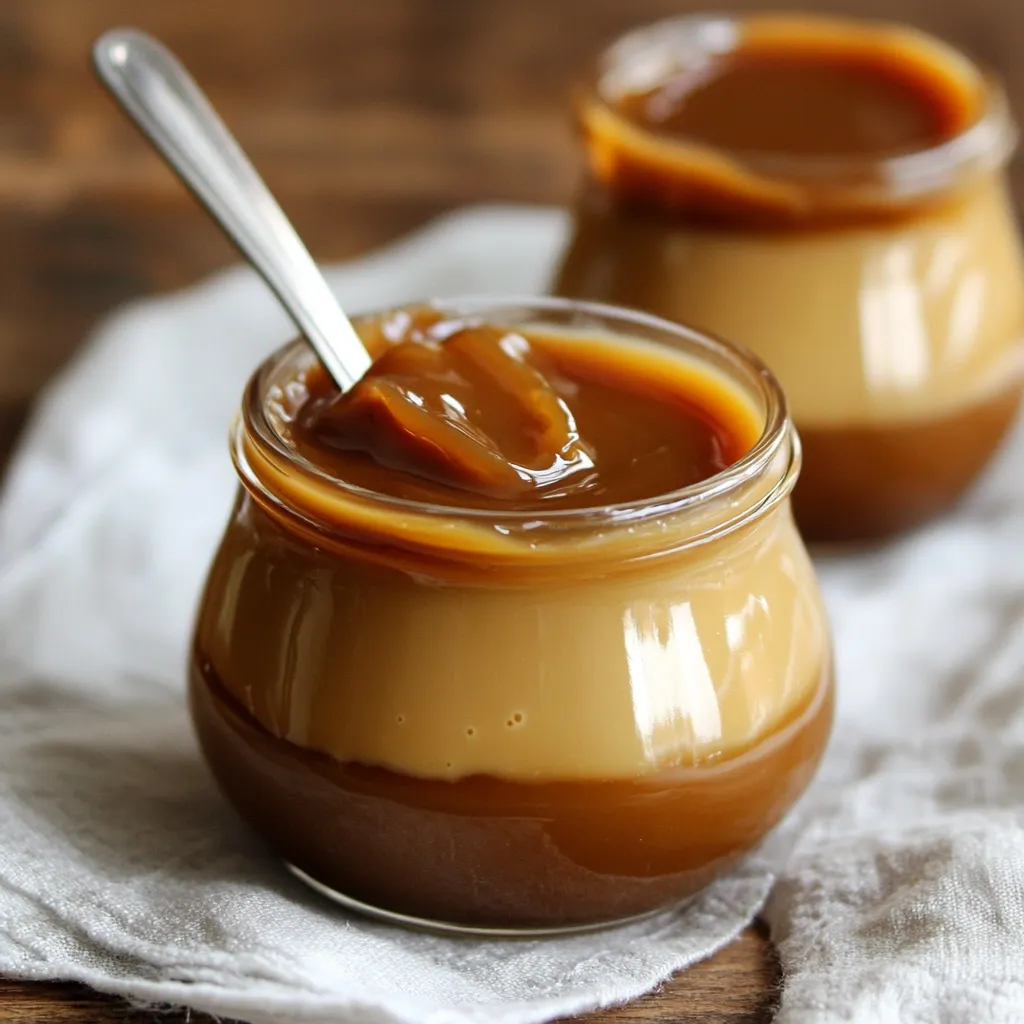 Dulce de leche casero en frasco de vidrio con textura cremosa y color dorado