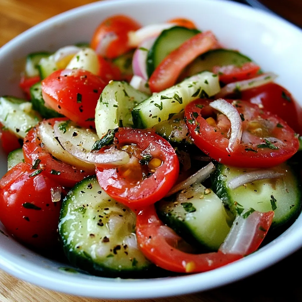 Ensalada de pepino, cebolla morada y tomate servida fría