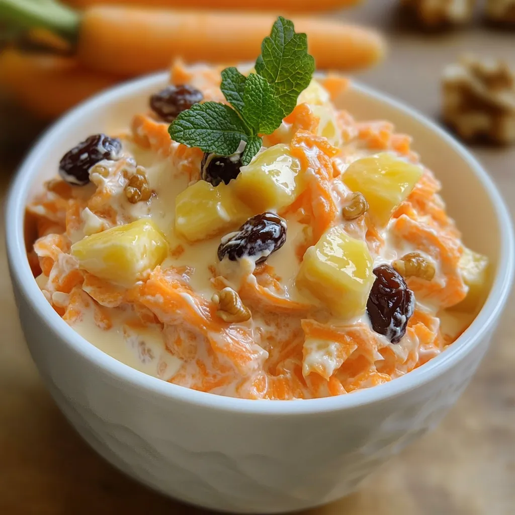 Ensalada de zanahorias y manzana con yogur servida fría en un bol blanco