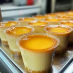 Flan casero en vasitos desechables con caramelo, ideal para vender