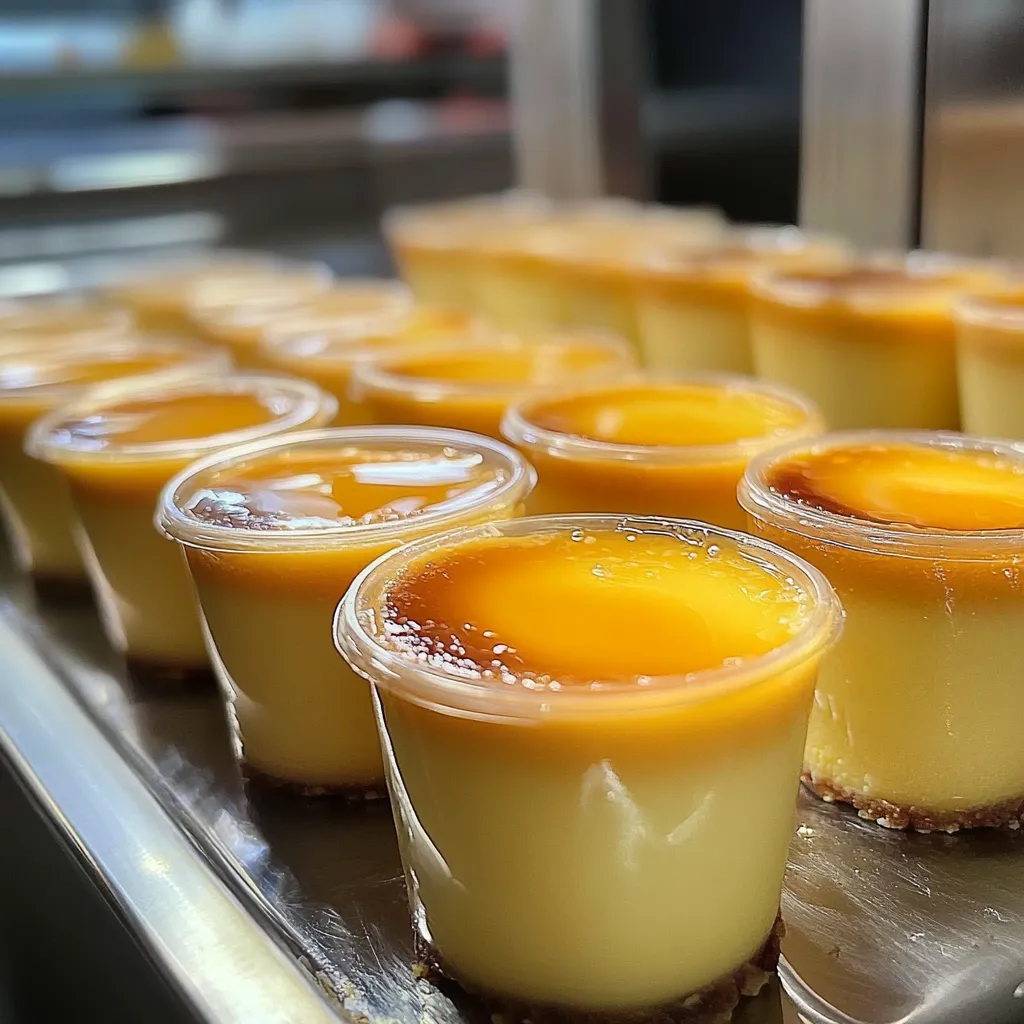 Flan casero en vasitos desechables con caramelo, ideal para vender