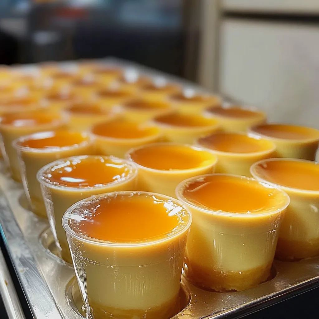 Flan casero en vasitos desechables con caramelo, ideal para vender