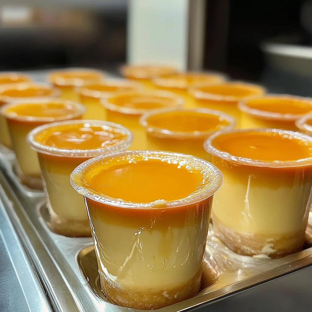 Flan casero en vasitos desechables con caramelo, ideal para vender