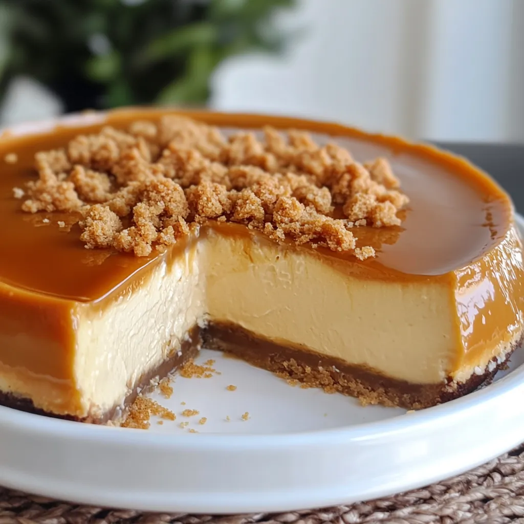 Flan de galletas María sin horno servido en un plato con caramelo brillante