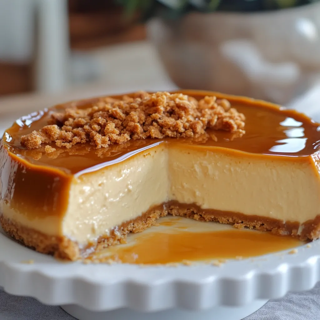 Flan de galletas María sin horno servido en un plato con caramelo brillante