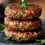 Hamburguesa de lentejas casera sobre pan con vegetales frescos