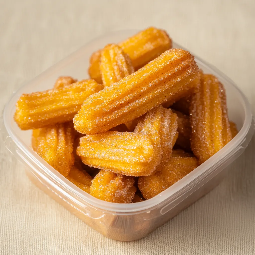 Mini churros dorados rebozados en azúcar y canela recién hechos
