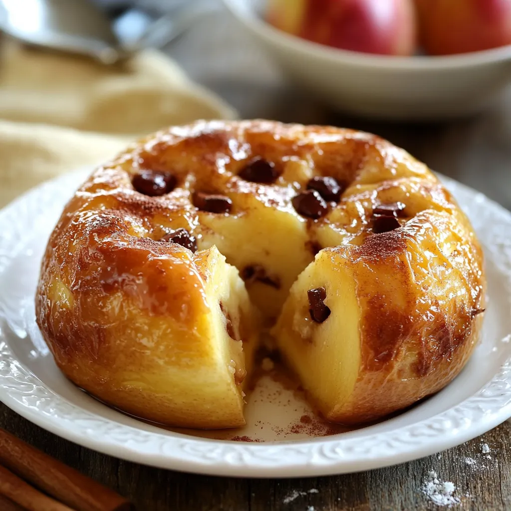 Manzanas al horno con canela recién horneadas en una fuente de cerámica