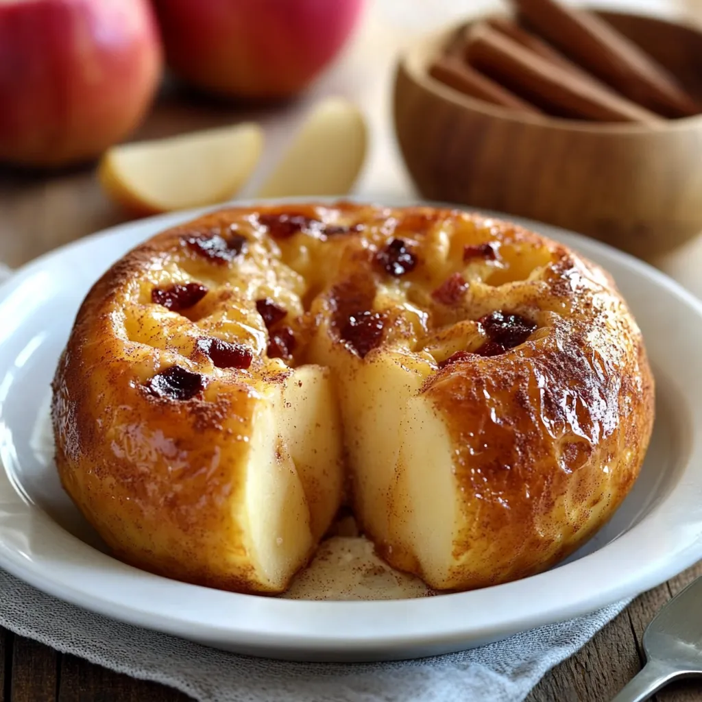 Manzanas al horno con canela recién horneadas en una fuente de cerámica
