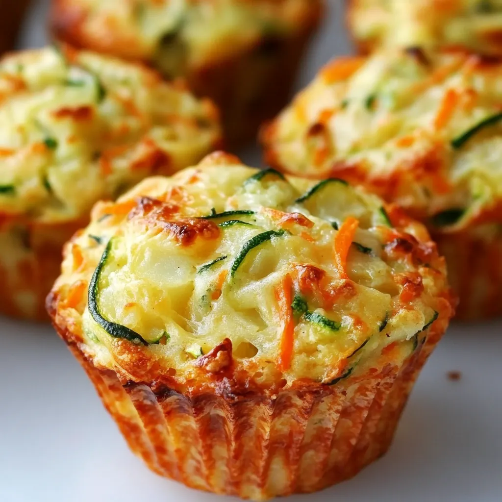 Muffins salados de calabacín, papa y zanahoria recién horneados en molde de muffins