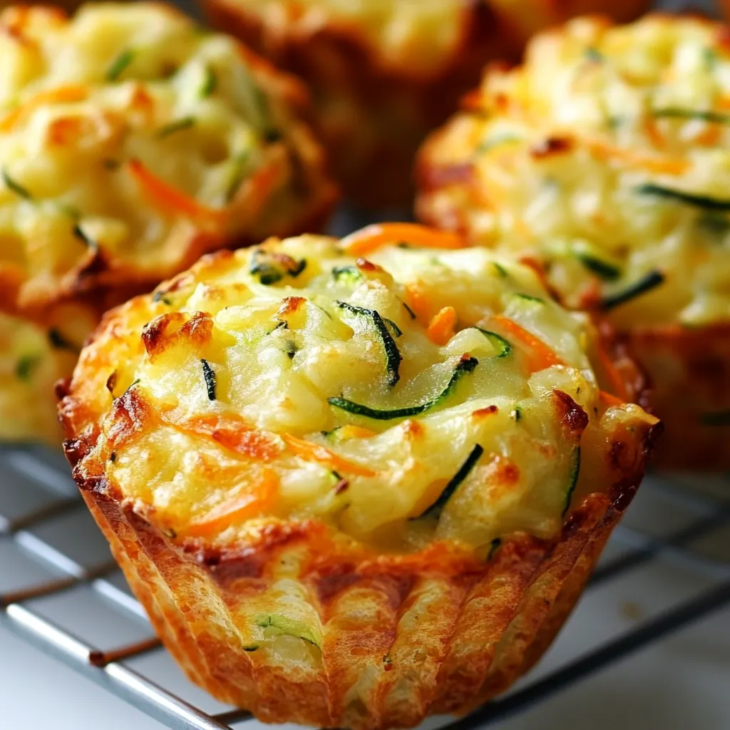 Muffins salados de calabacín, papa y zanahoria recién horneados en molde de muffins