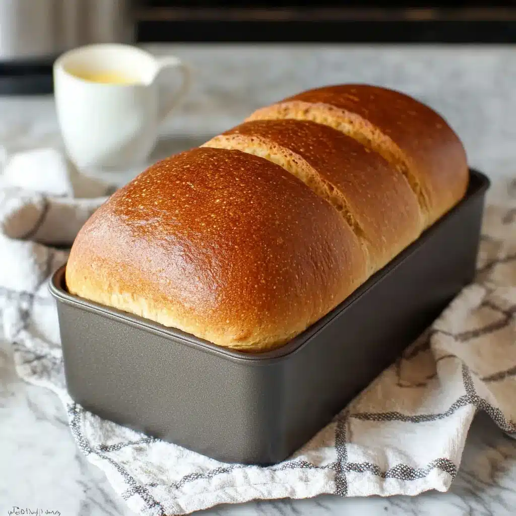 Pan integral recién horneado en molde rectangular, con corteza dorada y textura esponjosa