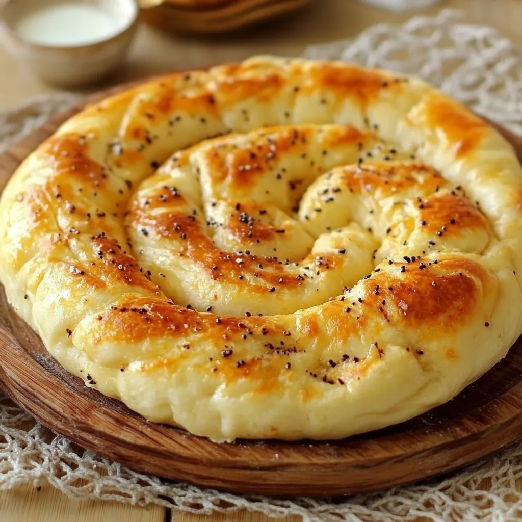 Pan Turco (Pide) recién horneado con textura dorada y decorado con semillas de sésamo