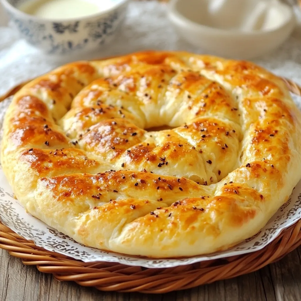 Pan Turco (Pide) recién horneado con textura dorada y decorado con semillas de sésamo