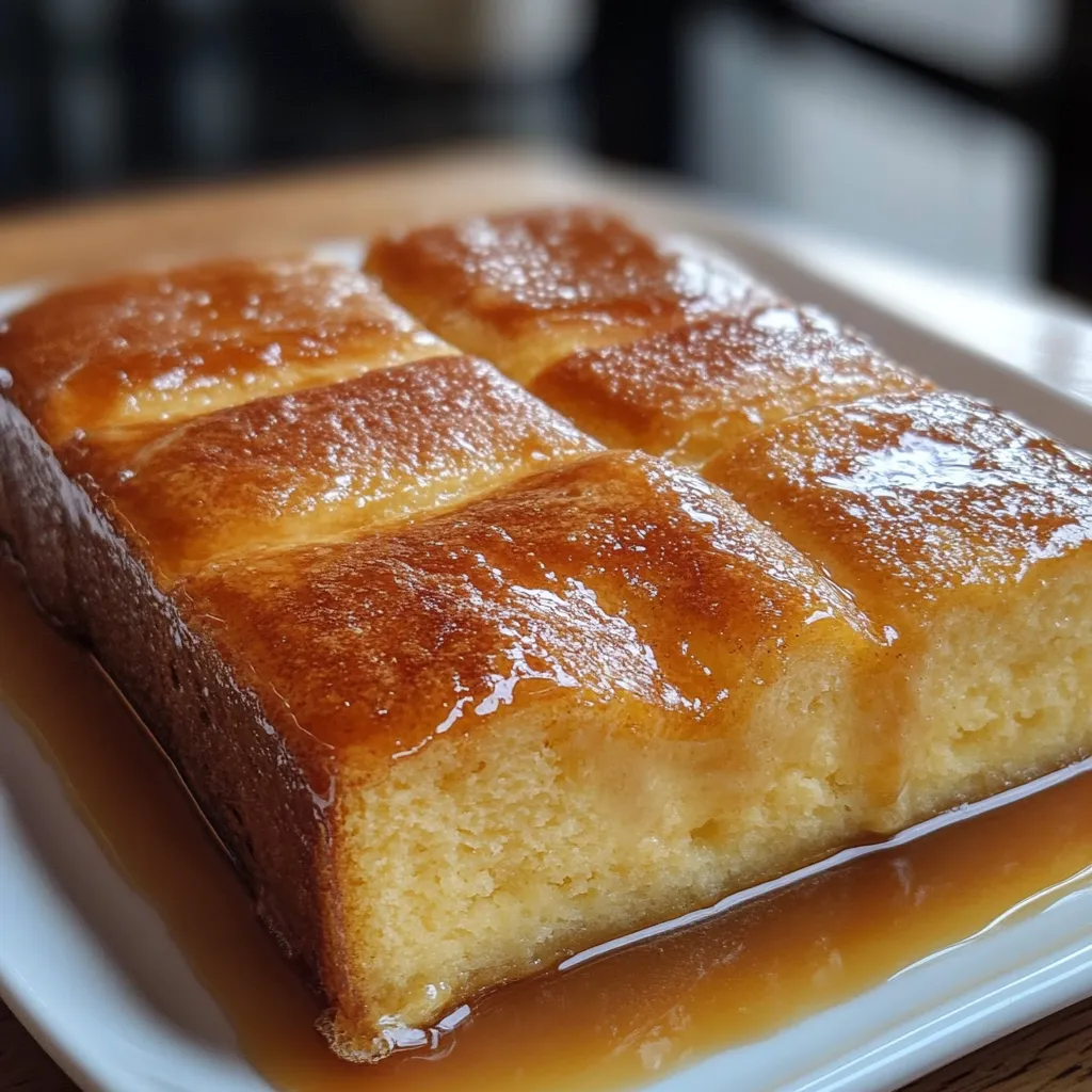 Pan de Calatrava recién desmoldado con textura suave y caramelo brillante sobre plato blanco