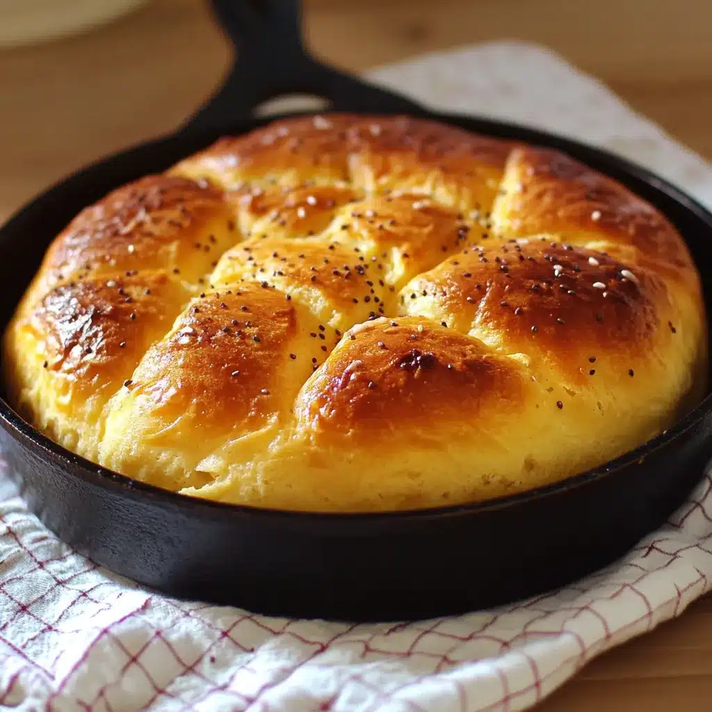 Pan dorado de maicena cocinado en sartén, servido sobre una tabla de madera con chía visible