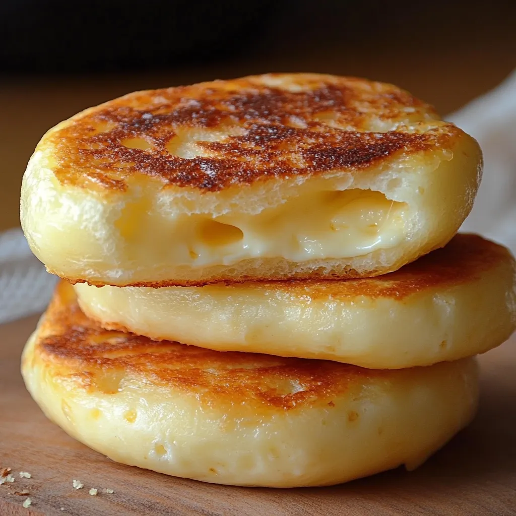 Pan de queso sin horno dorado y servido caliente sobre plato de madera