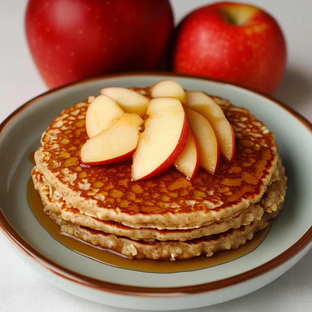 Panqueques caseros de avena y manzana servidos con frutas frescas